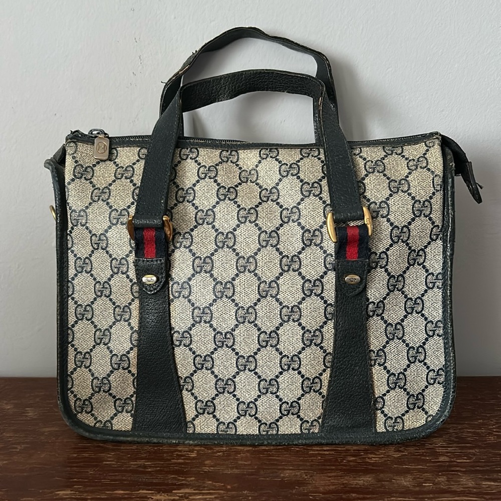 Gucci Beige and Black Monogram Tote